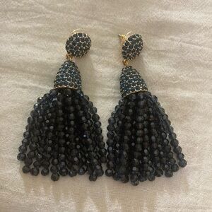 Baublebar‎ Jeweled Beaded Tassel Navy Blue Crystals Earrings Pierced Ears